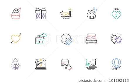 Bumper cars, Balloon dart and Pillows line icons for website, printing. Collection of Scuba diving, Puzzle time, Event click icons. Luggage insurance, Airplane travel, Air balloon web elements. Vector Bumper cars, Balloon dart and Pillows line icons for website, printing. Collection of Scuba diving, Puzzle time, Event click icons. Luggage insurance, Airplane travel, Air balloon web elements. Vector 101192113