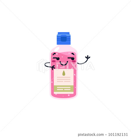 Sanitizer or antiseptic product in bottle with smiling face, vector isolated. Sanitizer or antiseptic product in bottle with smiling face, vector isolated. 101192131