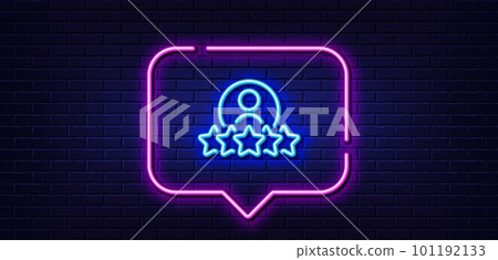 Neon light speech bubble. Business rank line icon. Employee nomination sign. Human rating symbol. Neon light background. Human rating glow line. Brick wall banner. Vector Neon light speech bubble. Business rank line icon. Employee nomination sign. Human rating symbol. Neon light background. Human rating glow line. Brick wall banner. Vector 101192133