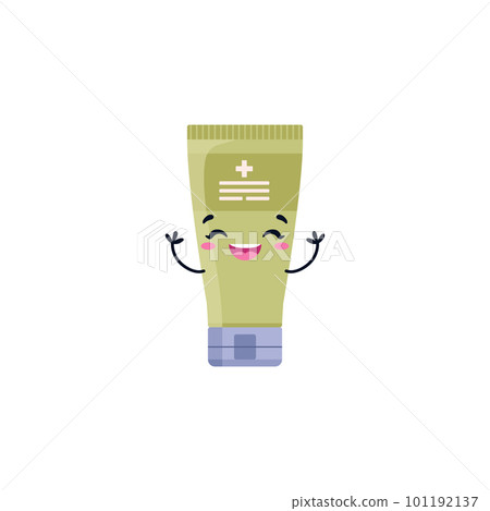 Antiseptic ointment or gel in tube with kawaii face, cartoon vector isolated. 101192137