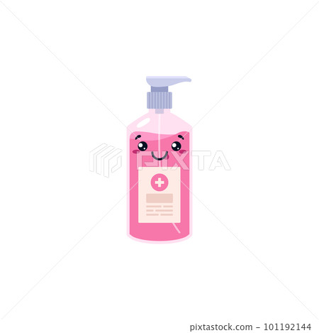Antiseptic hand wash soap with kawaii face, flat vector illustration isolated. 101192144