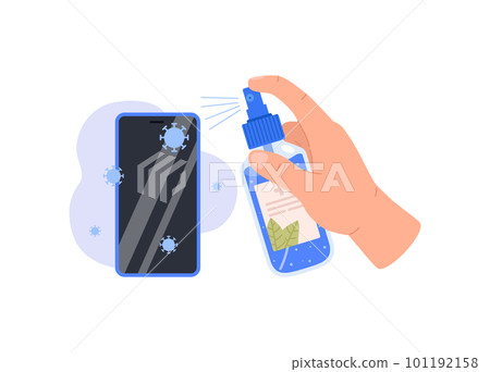 Disinfection of devices with antibacterial spray or sanitizer, vector isolated. 101192158