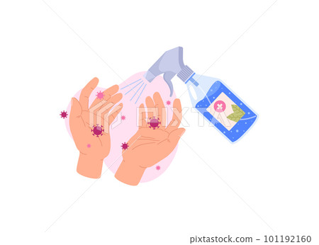 Disinfection and antibacterial treatment of hands, vector illustration isolated. 101192160