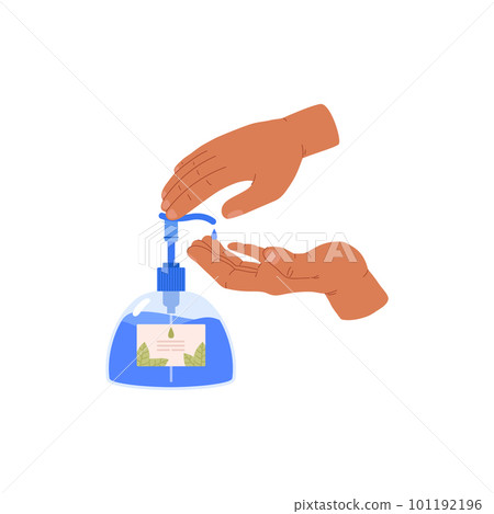 Hands using antiseptic to disinfect hands, flat vector illustration isolated. 101192196