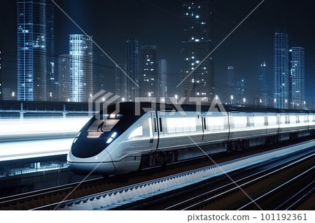 Modern high speed train at night. Public transport. Railway transportation. Generative AI 101192361