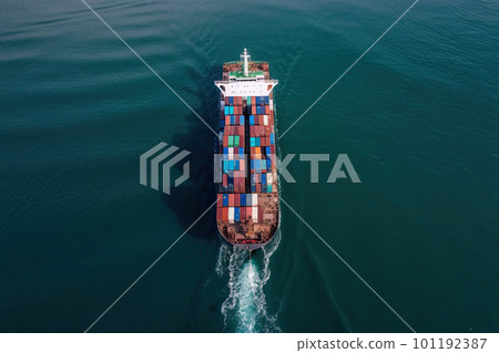 Container ship carrying container in sea, aerial view. Generative AI 101192387