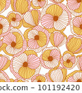 Beautiful abstract poppy flowers pattern in pink, yellow and gold, illustration 101192420