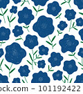 Big blue flowers on white background, seamless pattern illustration 101192422