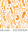 Different types of pasta, seamless pattern illustration 101192424