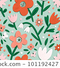 Digital paper cut effect floral seamless pattern 101192427