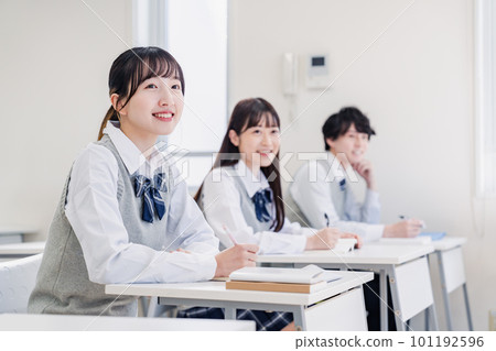 High school students enjoying classes in the classroom High school students enjoying classes in the classroom 101192596