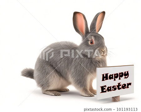 Join Our Festive Gray Fluffy Rabbit in Easter Fun. Generative AI. 101193113