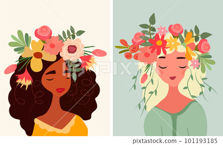 Charming lady with flowers in her hair, perfect...-插圖素材 [101193185 ...