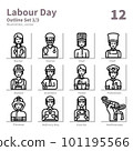 Labour Day icons set, outline, vector and illustration set 1 101195566