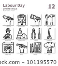 Labour Day icons set, outline, vector and illustration set 2 101195570