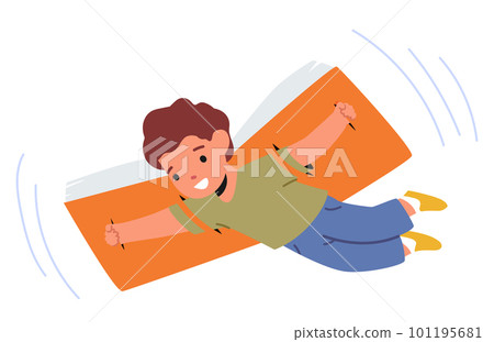 Kid Flying On A Huge Book Wings, Soaring High Above The Clouds With A Look Of Wonder On Face. Imagination Kid Flying On A Huge Book Wings, Soaring High Above The Clouds With A Look Of Wonder On Face. Imagination 101195681