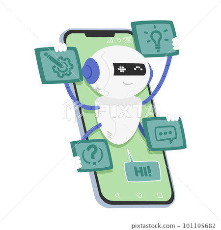 Chatbot Ai Software Designed To Converse With Humans Through Text Or Voice Commands Cartoon Vector Illustration Chatbot Ai Software Designed To Converse With Humans Through Text Or Voice Commands Cartoon Vector Illustration 101195682