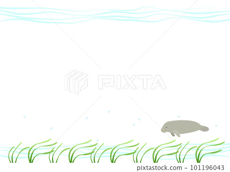 Frame of manga-style illustration of a manatee swimming in an eelgrass field Frame of manga-style illustration of a manatee swimming in an eelgrass field 101196043