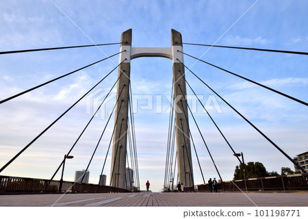 People crossing Kiba Park Ohashi Bridge People crossing Kiba Park Ohashi Bridge 101198771