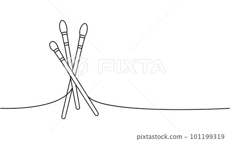 Professional makeup brushes, eyeshadow brush one line continuous drawing. Makeup and beauty tools continuous one line illustration. 101199319