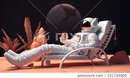 Astronaut relaxing on a beach chair on the moon - Stock Illustration ...