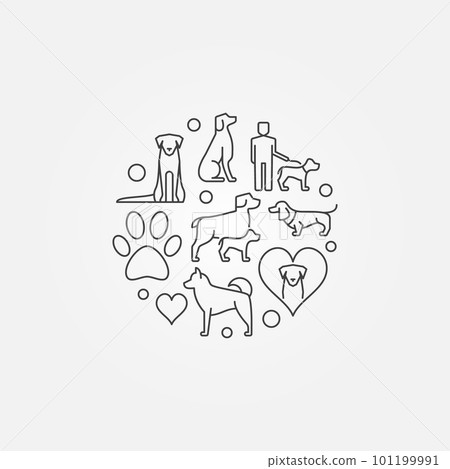 Cute round illustration with dog icons Cute round illustration with dog icons 101199991