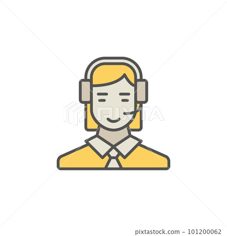 Colorful call center operator icon. Vector woman in headset crea 101200062