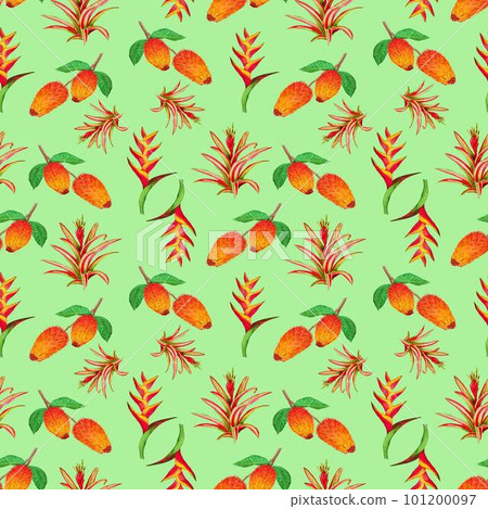 seamless pattern with hand draw tropical plant 101200097