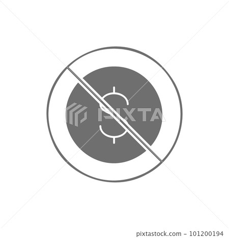 Coin with prohibition sign, no money, coin rejection grey fill icon. Finance, payment, invest finance symbol design. 101200194