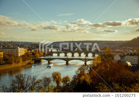 landscape with Vltava river, Karlov most and boat landscape with Vltava river, Karlov most and boat 101200275