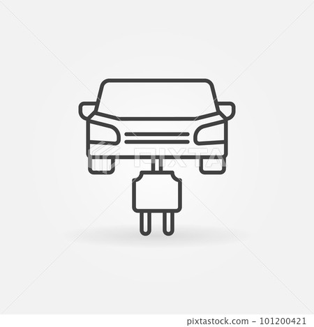 Car with plug line icon. Vector electric car concept line symbol Car with plug line icon. Vector electric car concept line symbol 101200421