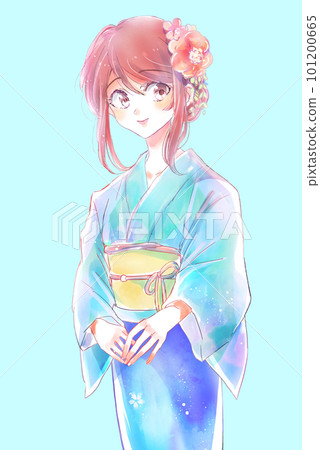 A woman wearing a yukata, above the knee A woman wearing a yukata, above the knee 101200665