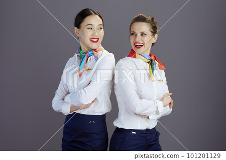 happy elegant stewardess women isolated on gray happy elegant stewardess women isolated on gray 101201129