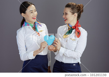 happy modern flight attendant women isolated on gray happy modern flight attendant women isolated on gray 101201130