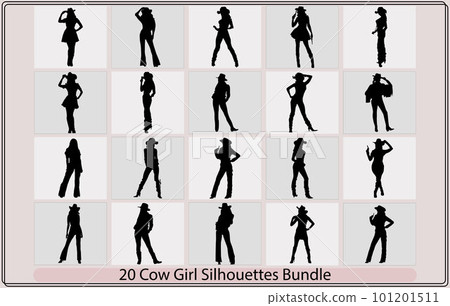 cowgirl riding a horse and throwing lasso,Woman with a cowboy hat.woman cowboy black and white vector silhouette design set 101201511