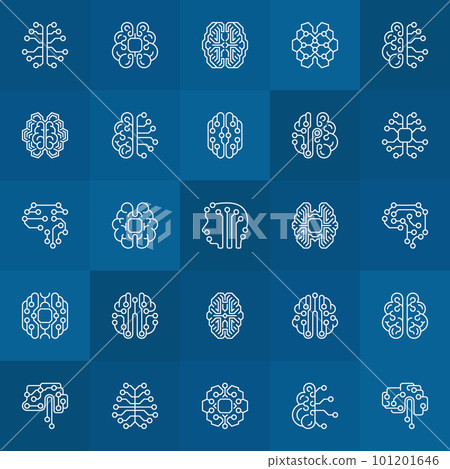 AI Smart Brain linear icons. Vector AI Brain outline signs 101201646