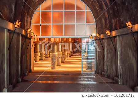 Beautiful cistern in Istanbul. Cistern - underground water reservoir build in 6th century, Istanbul, Turkey, Turkiye Beautiful cistern in Istanbul. Cistern - underground water reservoir build in 6th century, Istanbul, Turkey, Turkiye 101201712