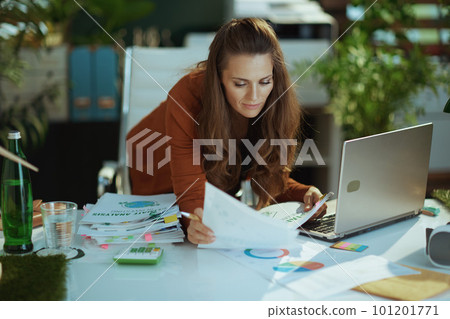 business owner woman in green office working with documents business owner woman in green office working with documents 101201771