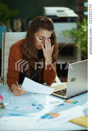 business owner woman in green office working with documents 101201773