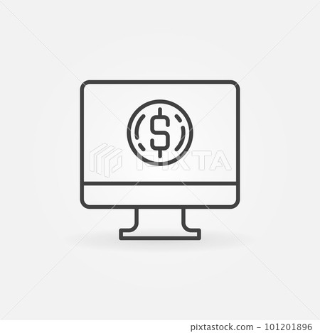 Computer with coin outline icon. Vector PC donation sign 101201896