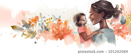 Mothers Day banner with POC mother and her child Mothers Day banner with POC mother and her child 101202084