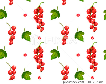 Seamless pattern with red berries. Watercolor currant isolated on white background. Clip art berry branches. Seamless pattern with red berries. Watercolor currant isolated on white background. Clip art berry branches. 101202304