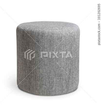 Front view of gray round soft pouffe stool 101202695