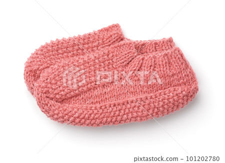 Side view of pink woolen knitted slipper socks Side view of pink woolen knitted slipper socks 101202780
