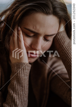Portrait of unhappy young woman, concept of mental health. Portrait of unhappy young woman, concept of mental health. 101202840