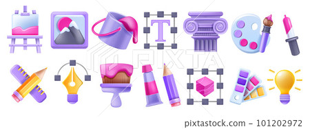 3D design art icon set 3D design art icon set 101202972