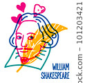 Line illustration of famous poet, william Shakespeare,  101203421