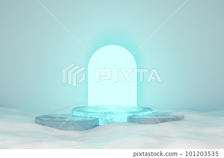 3d presentation pedestal made of ice on snow background 3d presentation pedestal made of ice on snow background 101203535