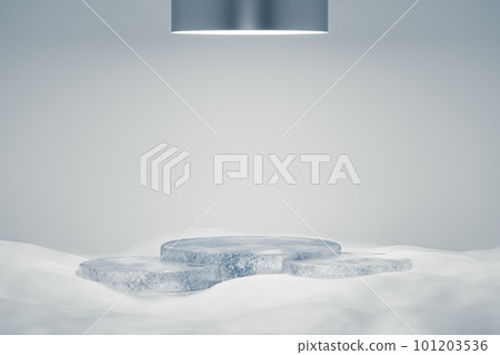 3d presentation pedestal made of ice on snow background 3d presentation pedestal made of ice on snow background 101203536