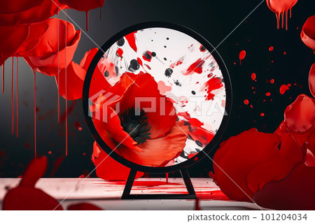 Red poppies as a symbol of memory for the fallen in the war. VE-Day, World War remembrance day. Generative AI illustration, creative composition Red poppies as a symbol of memory for the fallen in the war. VE-Day, World War remembrance day. Generative AI illustration, creative composition 101204034